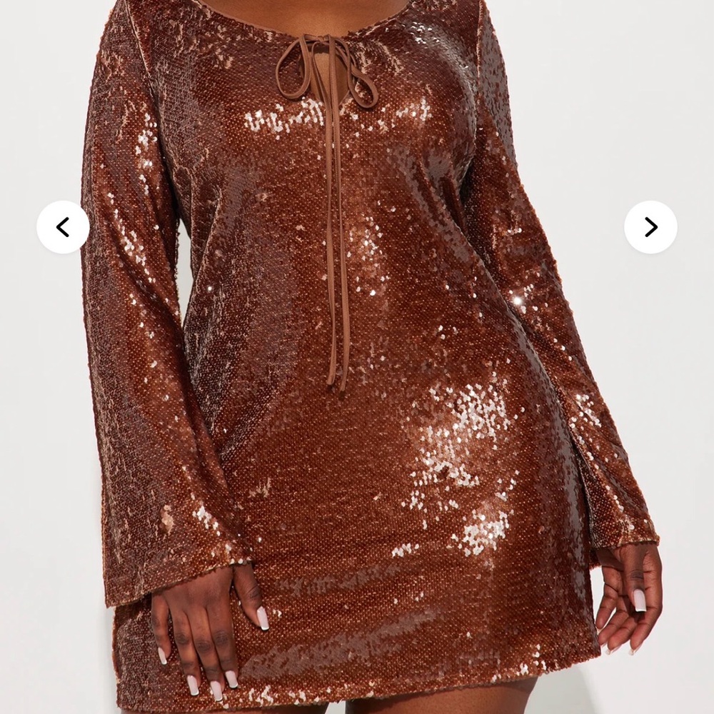 Fashion Nova Copper Brown Sequin Tie-Front Mini Dress